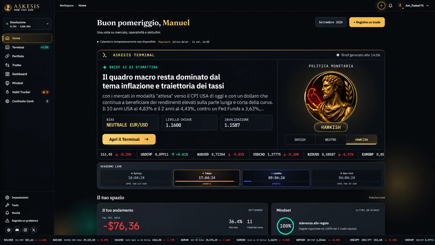 Home Askesis: Brief AI del mattino, andamento del conto, mindset e abitudini del giorno